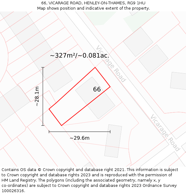 66, VICARAGE ROAD, HENLEY-ON-THAMES, RG9 1HU: Plot and title map