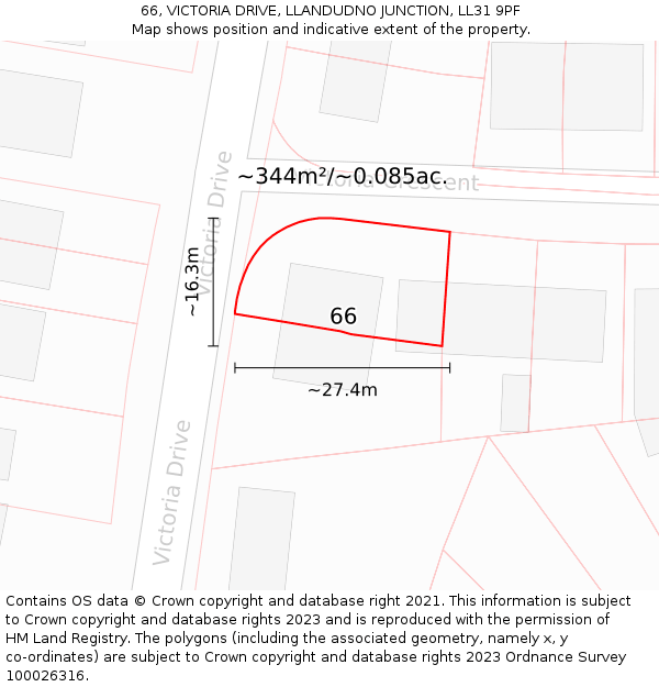 66, VICTORIA DRIVE, LLANDUDNO JUNCTION, LL31 9PF: Plot and title map