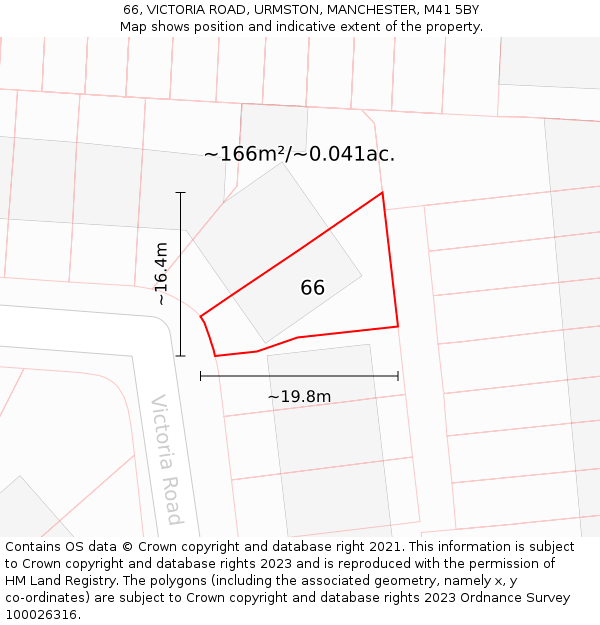 66, VICTORIA ROAD, URMSTON, MANCHESTER, M41 5BY: Plot and title map