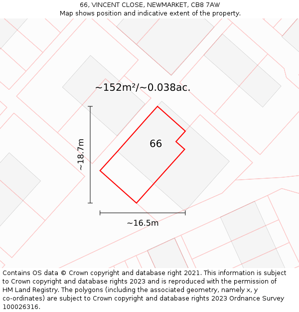 66, VINCENT CLOSE, NEWMARKET, CB8 7AW: Plot and title map