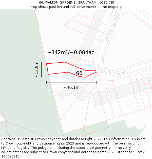 66, WALTON GARDENS, GRANTHAM, NG31 7BJ: Plot and title map