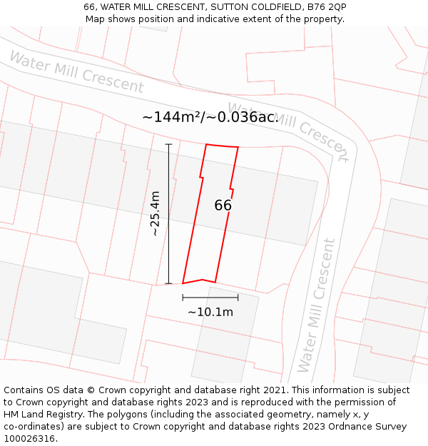 66, WATER MILL CRESCENT, SUTTON COLDFIELD, B76 2QP: Plot and title map