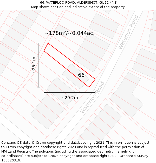 66, WATERLOO ROAD, ALDERSHOT, GU12 4NS: Plot and title map