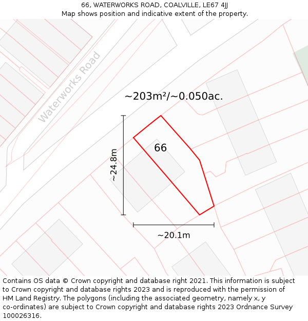 66, WATERWORKS ROAD, COALVILLE, LE67 4JJ: Plot and title map