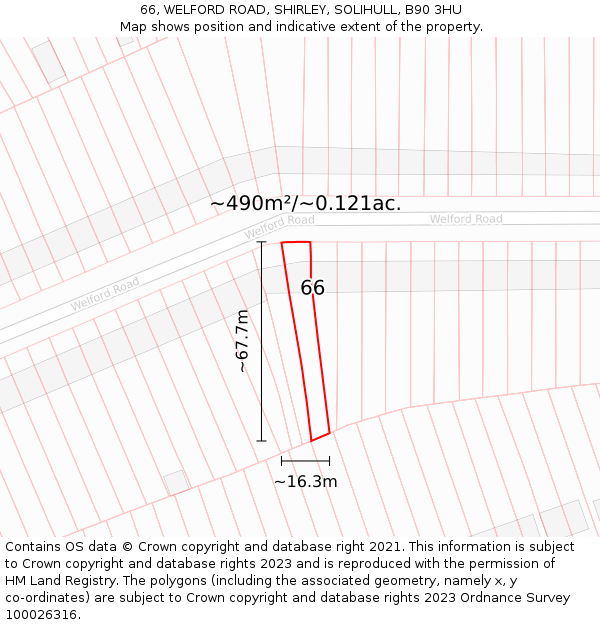 66, WELFORD ROAD, SHIRLEY, SOLIHULL, B90 3HU: Plot and title map