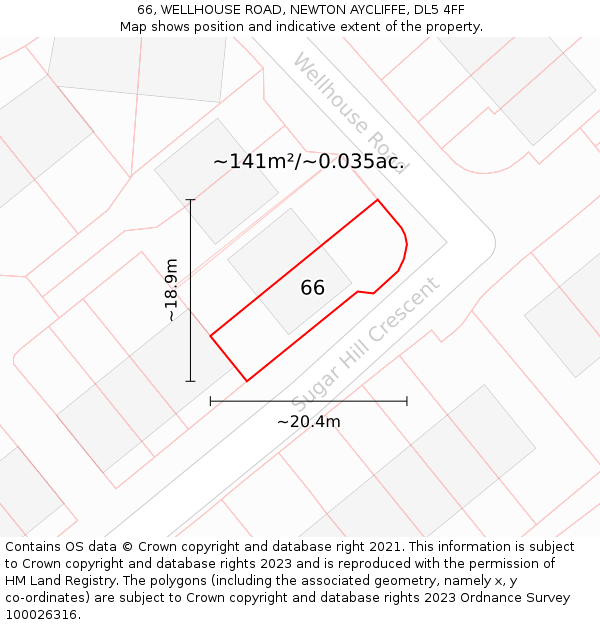 66, WELLHOUSE ROAD, NEWTON AYCLIFFE, DL5 4FF: Plot and title map