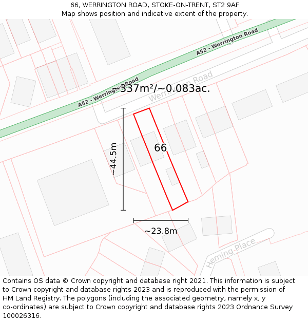 66, WERRINGTON ROAD, STOKE-ON-TRENT, ST2 9AF: Plot and title map