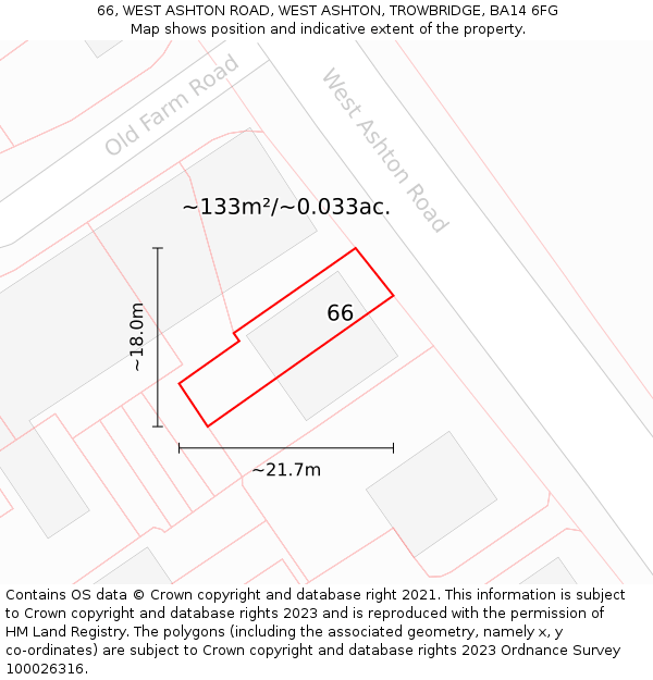66, WEST ASHTON ROAD, WEST ASHTON, TROWBRIDGE, BA14 6FG: Plot and title map
