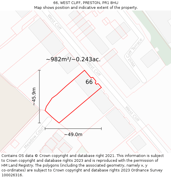 66, WEST CLIFF, PRESTON, PR1 8HU: Plot and title map