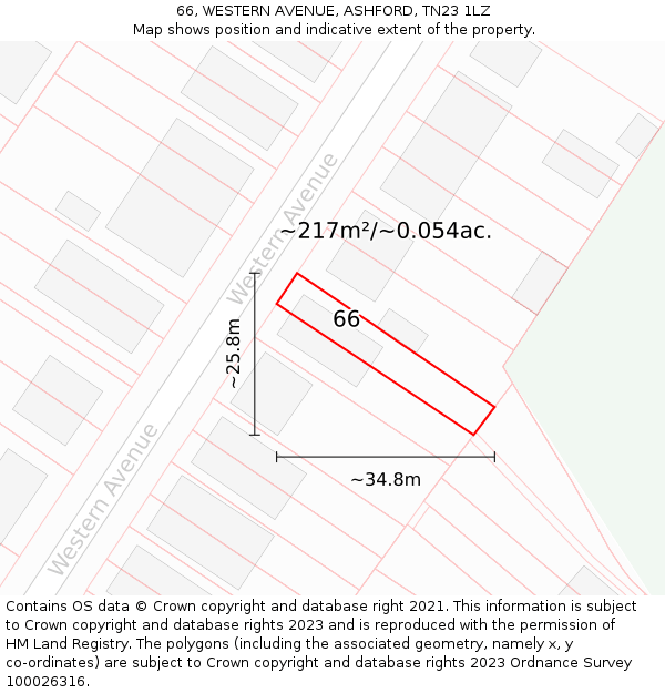 66, WESTERN AVENUE, ASHFORD, TN23 1LZ: Plot and title map