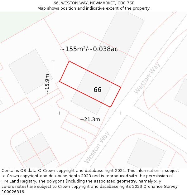 66, WESTON WAY, NEWMARKET, CB8 7SF: Plot and title map