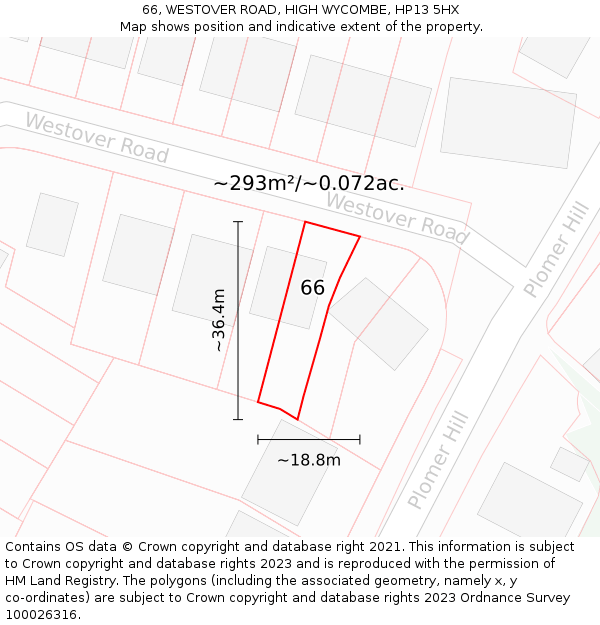 66, WESTOVER ROAD, HIGH WYCOMBE, HP13 5HX: Plot and title map