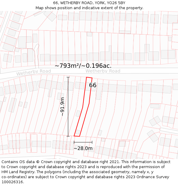 66, WETHERBY ROAD, YORK, YO26 5BY: Plot and title map