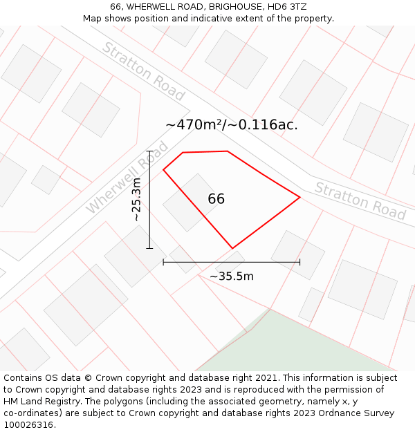 66, WHERWELL ROAD, BRIGHOUSE, HD6 3TZ: Plot and title map