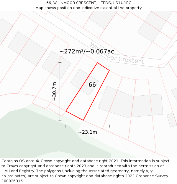 66, WHINMOOR CRESCENT, LEEDS, LS14 1EG: Plot and title map