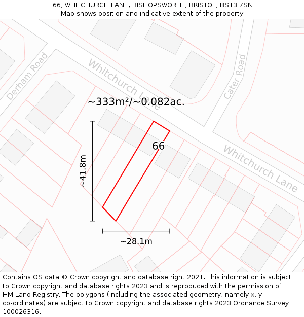 66, WHITCHURCH LANE, BISHOPSWORTH, BRISTOL, BS13 7SN: Plot and title map