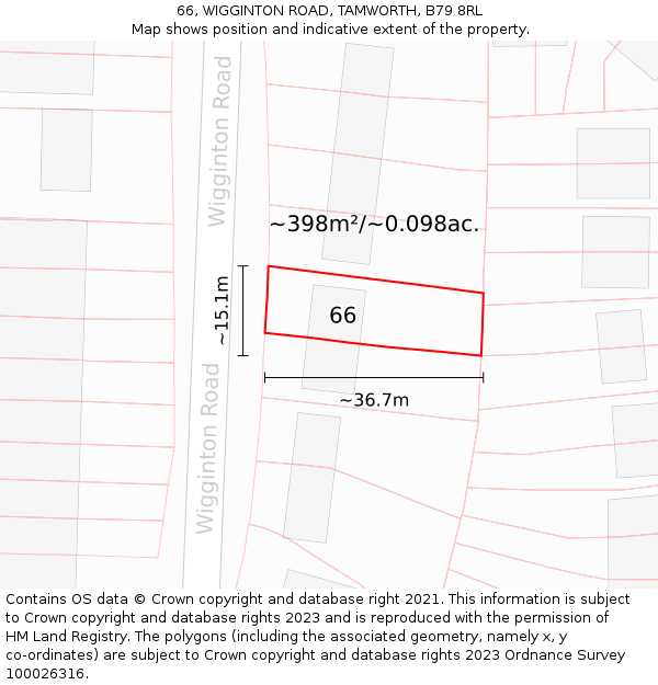 66, WIGGINTON ROAD, TAMWORTH, B79 8RL: Plot and title map