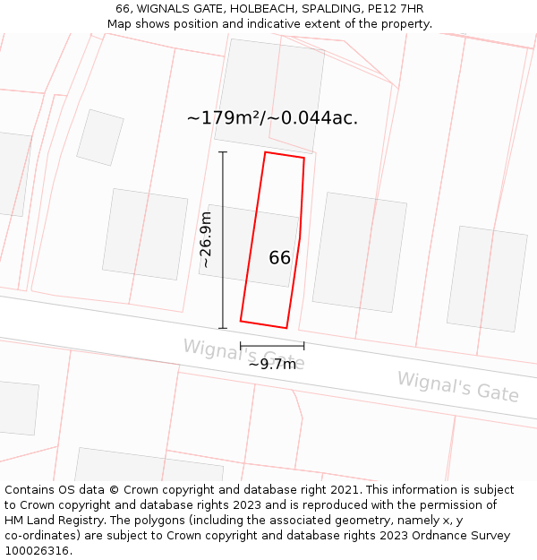 66, WIGNALS GATE, HOLBEACH, SPALDING, PE12 7HR: Plot and title map