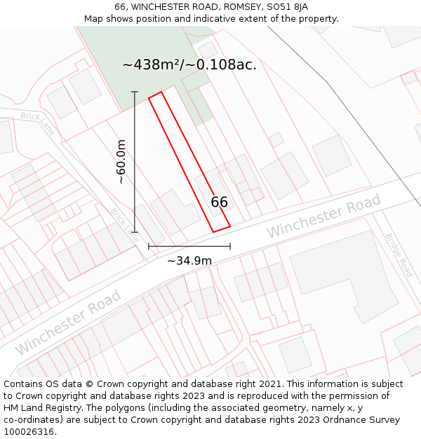 66, WINCHESTER ROAD, ROMSEY, SO51 8JA: Plot and title map