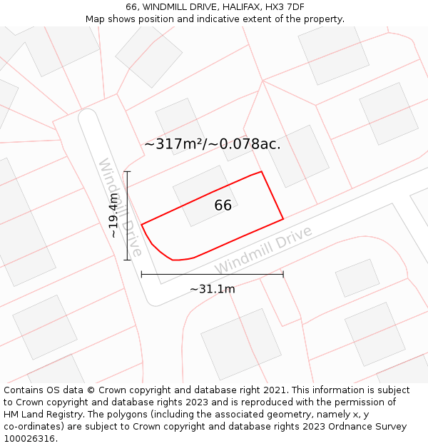 66, WINDMILL DRIVE, HALIFAX, HX3 7DF: Plot and title map