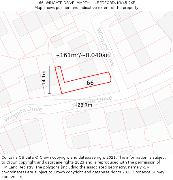 66, WINGATE DRIVE, AMPTHILL, BEDFORD, MK45 2XF: Plot and title map