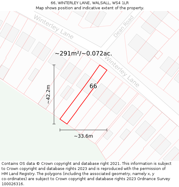 66, WINTERLEY LANE, WALSALL, WS4 1LR: Plot and title map