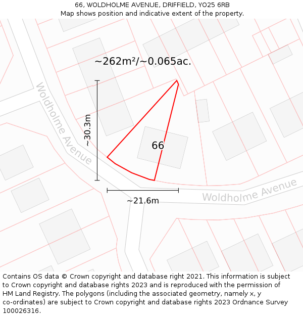 66, WOLDHOLME AVENUE, DRIFFIELD, YO25 6RB: Plot and title map