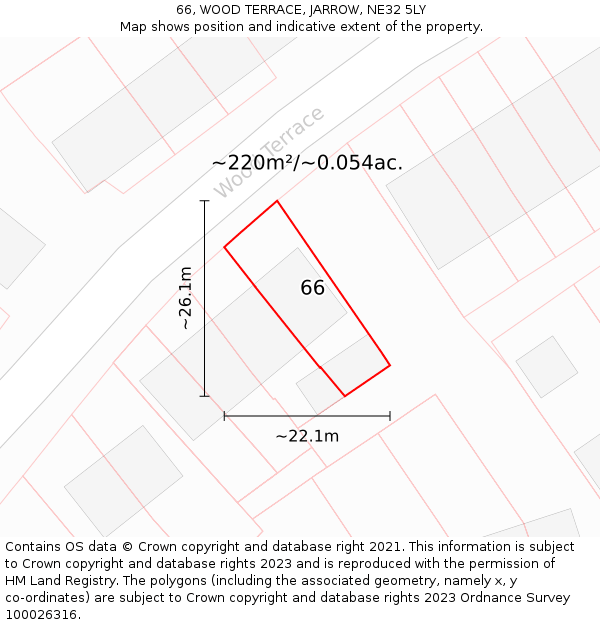 66, WOOD TERRACE, JARROW, NE32 5LY: Plot and title map