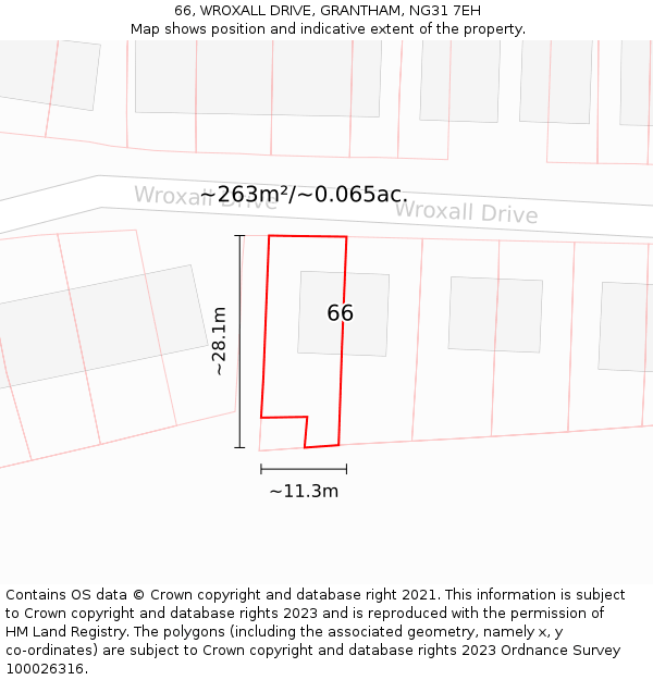 66, WROXALL DRIVE, GRANTHAM, NG31 7EH: Plot and title map