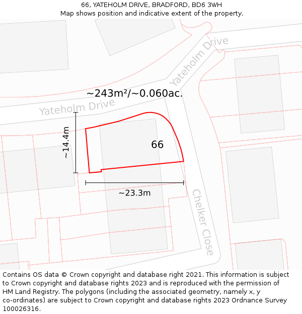 66, YATEHOLM DRIVE, BRADFORD, BD6 3WH: Plot and title map