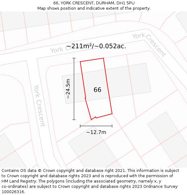 66, YORK CRESCENT, DURHAM, DH1 5PU: Plot and title map