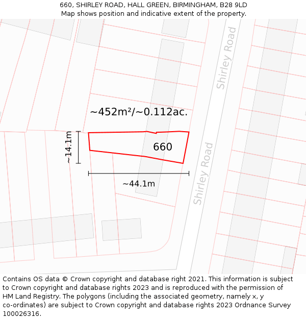 660, SHIRLEY ROAD, HALL GREEN, BIRMINGHAM, B28 9LD: Plot and title map