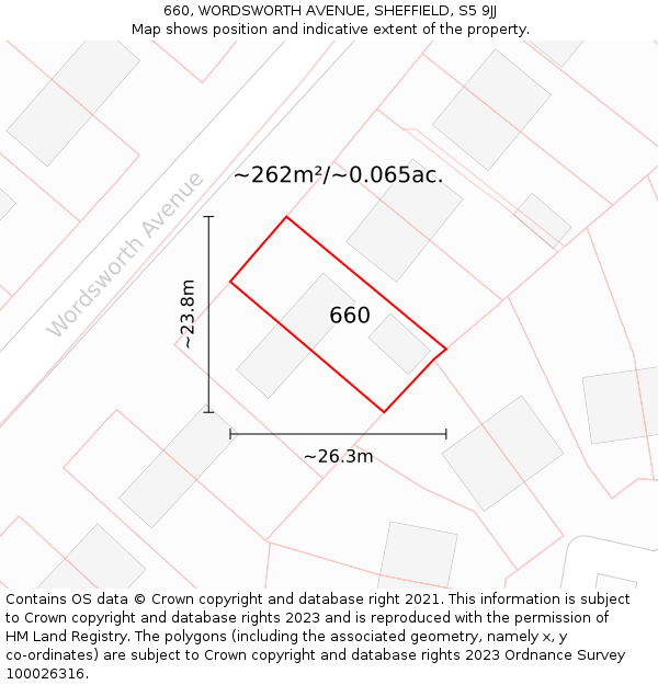 660, WORDSWORTH AVENUE, SHEFFIELD, S5 9JJ: Plot and title map