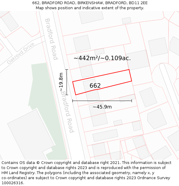 662, BRADFORD ROAD, BIRKENSHAW, BRADFORD, BD11 2EE: Plot and title map