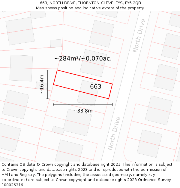 663, NORTH DRIVE, THORNTON-CLEVELEYS, FY5 2QB: Plot and title map