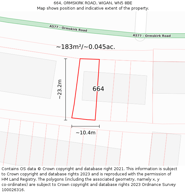 664, ORMSKIRK ROAD, WIGAN, WN5 8BE: Plot and title map