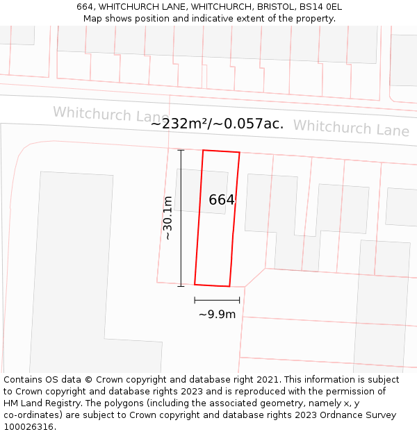 664, WHITCHURCH LANE, WHITCHURCH, BRISTOL, BS14 0EL: Plot and title map