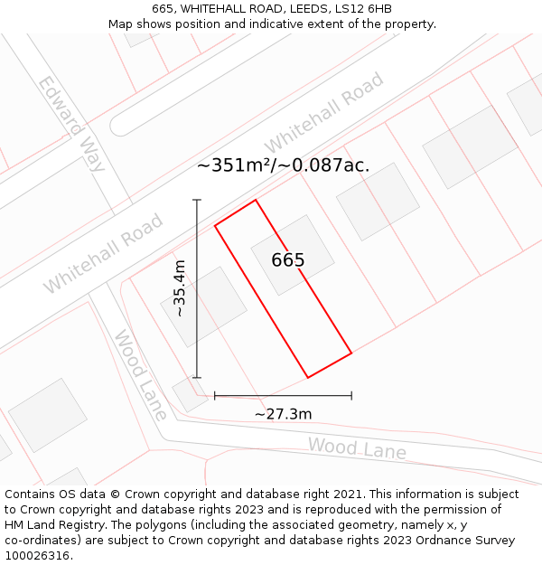 665, WHITEHALL ROAD, LEEDS, LS12 6HB: Plot and title map