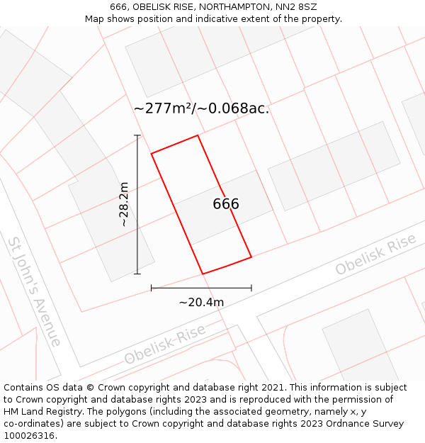 666, OBELISK RISE, NORTHAMPTON, NN2 8SZ: Plot and title map