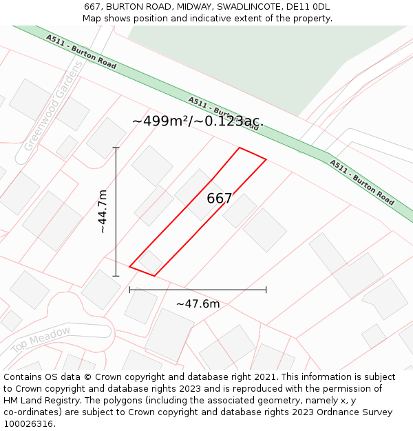 667, BURTON ROAD, MIDWAY, SWADLINCOTE, DE11 0DL: Plot and title map