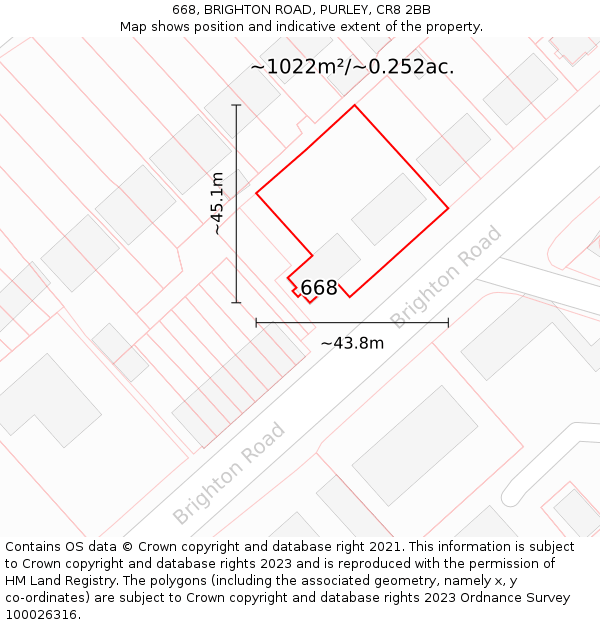 668, BRIGHTON ROAD, PURLEY, CR8 2BB: Plot and title map