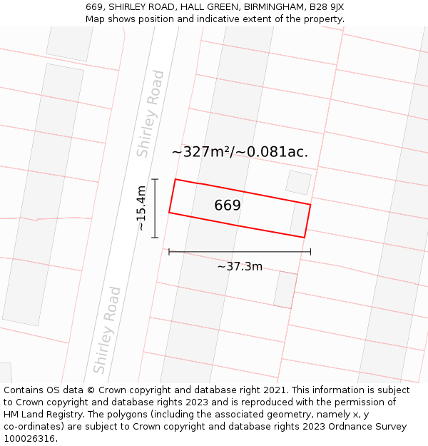 669, SHIRLEY ROAD, HALL GREEN, BIRMINGHAM, B28 9JX: Plot and title map