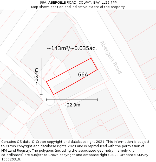 66A, ABERGELE ROAD, COLWYN BAY, LL29 7PP: Plot and title map