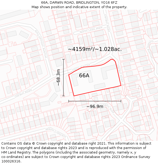 66A, DARWIN ROAD, BRIDLINGTON, YO16 6FZ: Plot and title map