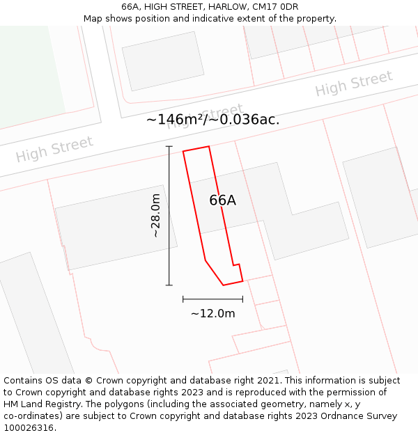 66A, HIGH STREET, HARLOW, CM17 0DR: Plot and title map