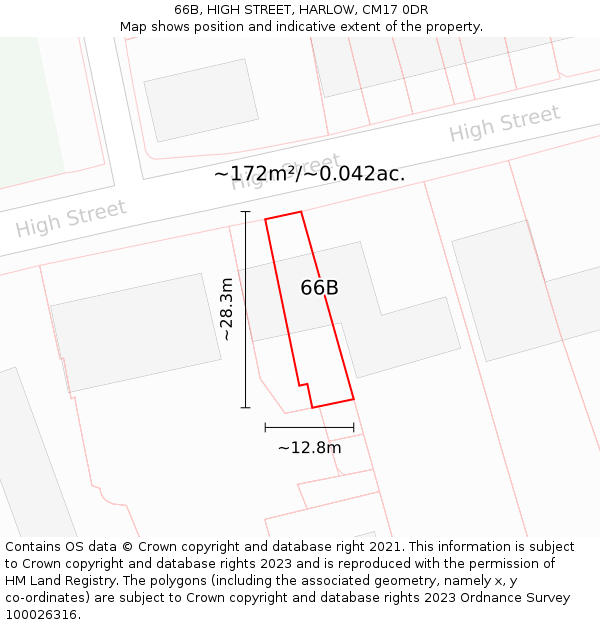 66B, HIGH STREET, HARLOW, CM17 0DR: Plot and title map