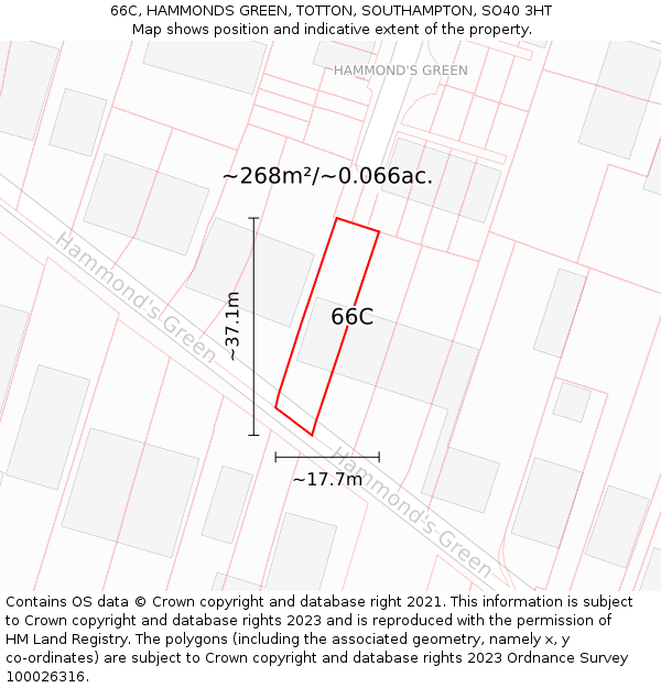 66C, HAMMONDS GREEN, TOTTON, SOUTHAMPTON, SO40 3HT: Plot and title map