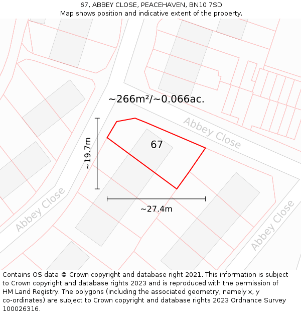 67, ABBEY CLOSE, PEACEHAVEN, BN10 7SD: Plot and title map