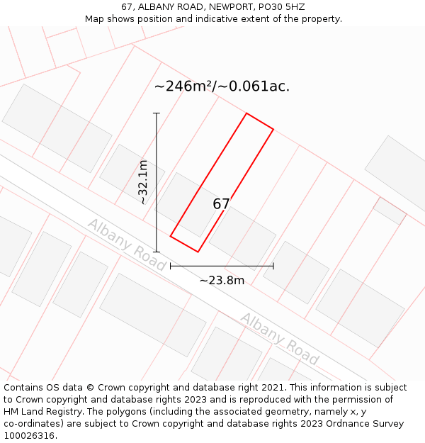 67, ALBANY ROAD, NEWPORT, PO30 5HZ: Plot and title map