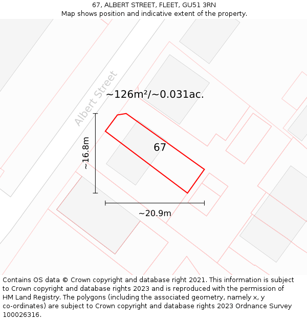 67, ALBERT STREET, FLEET, GU51 3RN: Plot and title map